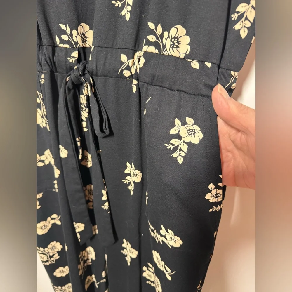 Piper & Scoot Womens Black & Cream Floral Wide Leg Tie Waist Jumpsuit Size Large - Picture 5 of 8